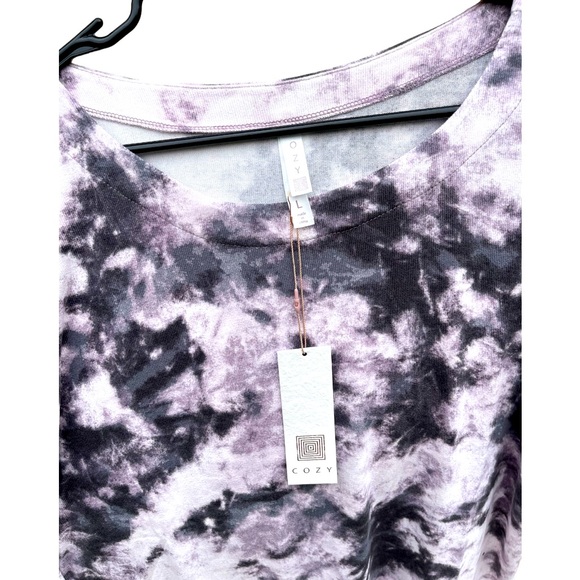 NWT Sz lg Cozy purple/black tie dye shirt, buttery soft casual, lounge,or pajama - Picture 3 of 5